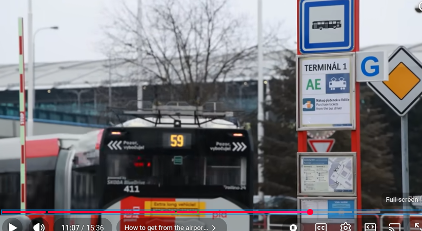 Prague bus 59 electric trolleybus at the airport stop